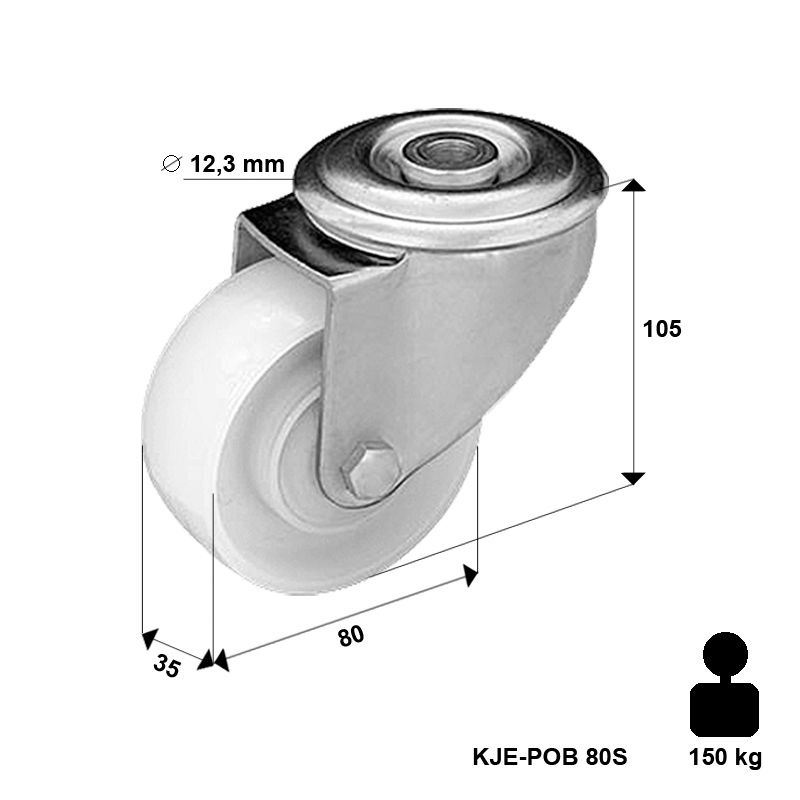 Zestaw kołowy skrętny KJE-POB 80S z kołem poliamidowym. Nośność 150 kg / 80mm/ ślizgowe