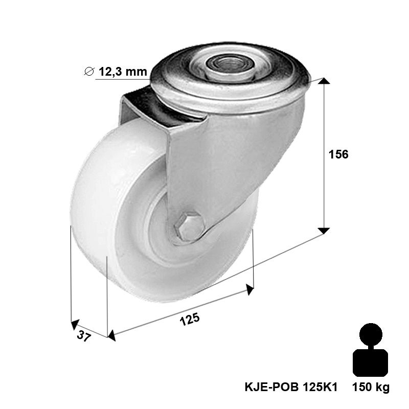 Zestaw kołowy skrętny KJE-POB 125K1 z kołem poliamidowym. Nośność 150 kg / 125mm/ kulkowe