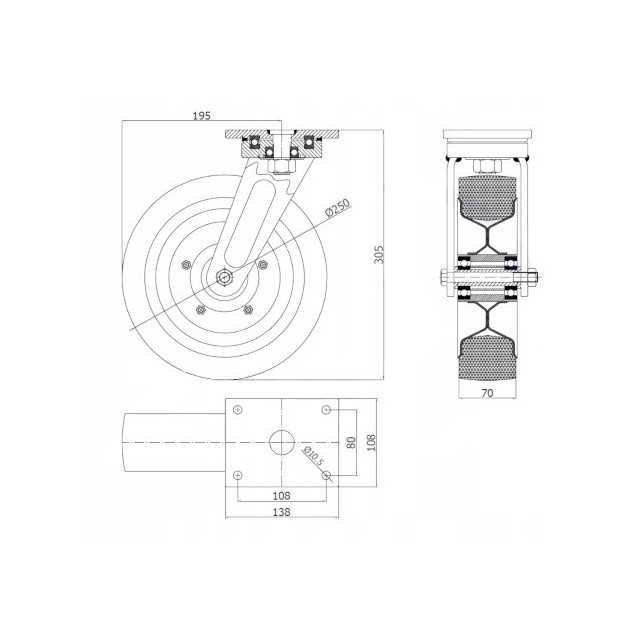 Koło do pługa zamiatarki mocne CASTZAB-92NNŁD 250mm 300 kg