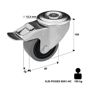 Zestaw kołowy skrętny z hamulcem KJE-POGES 80K1-HC z kołem gumowym piasta poliamid. Nośność 100 kg / 75mm/ kulkowe